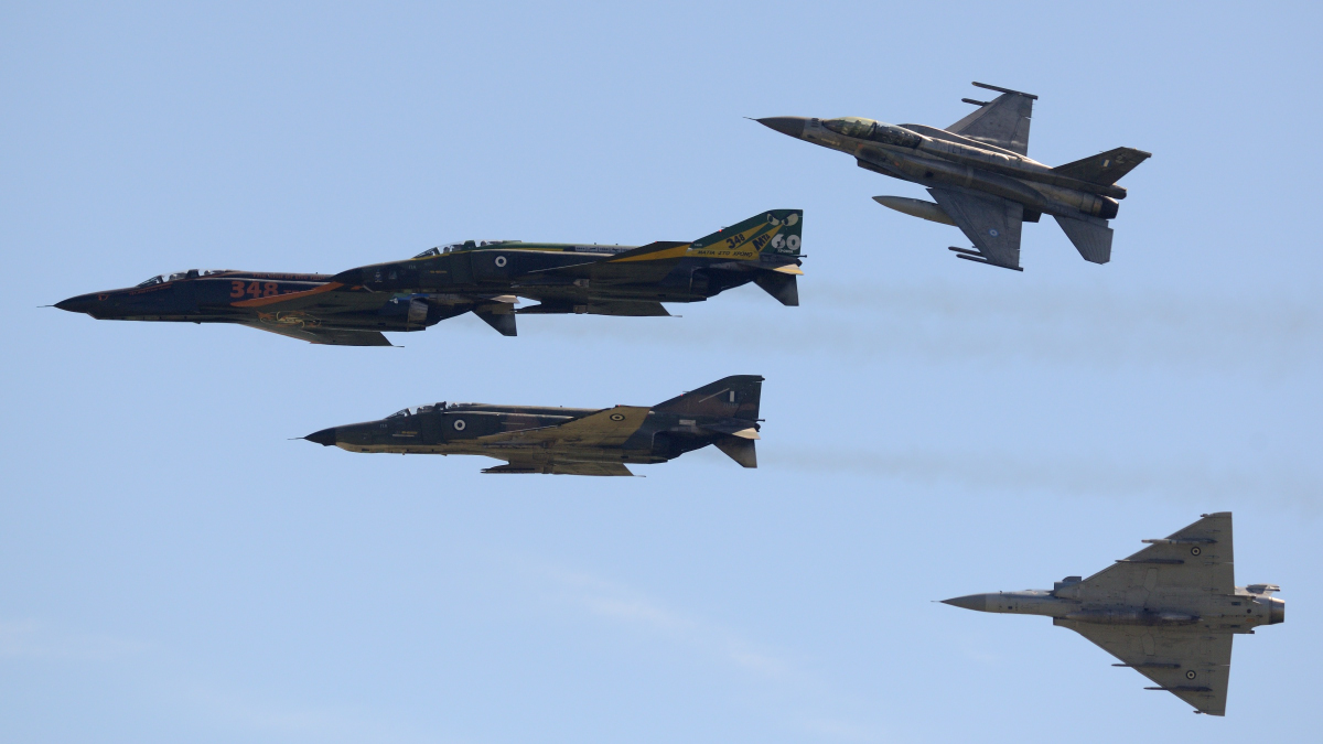 The last Recce Phantom formation flight escorted by an F-16 and a Mirage 2000. - copyright © Mauro Finati - click for the slideshow